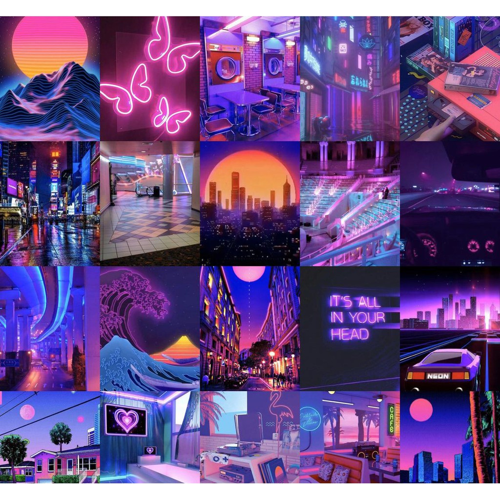 Wall Collage dán tường trang trí decor phòng ngủ - theme VAPORWAVE neon siêu bắt mắt