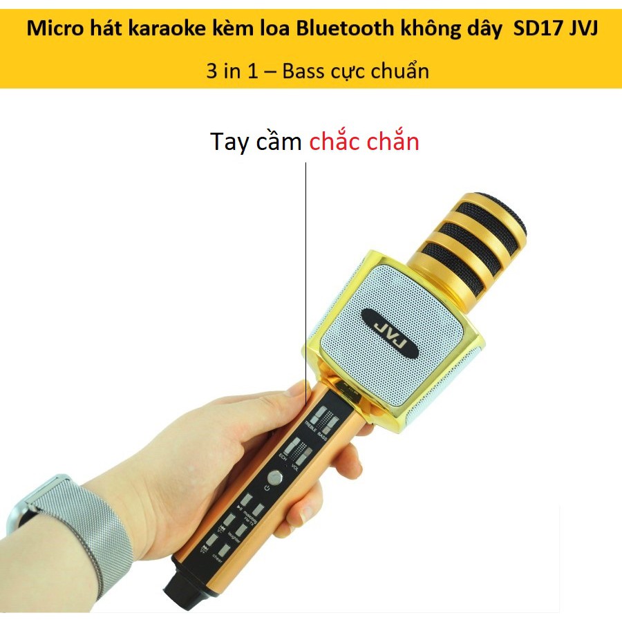 Micro hát karaoke kèm loa Bluetooth không dây SD17 JVJ  3 in 1 – Bass cực chuẩn hỗ trợ cổng cắm thẻ nhớ