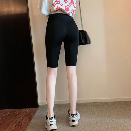 Quần legging lửng nữ thể thao vải đen thun cotton biker nữ đùi ngố đồ mặc nhà dáng ôm bó lưng thun tập gym yoga bigsize