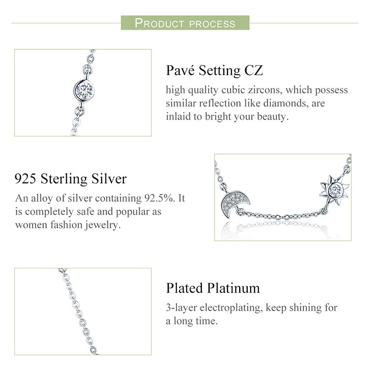 Dây Chuyền Bamoer Mặt Hình Mặt Trăng Ngôi Sao Bằng Bạc 925 Lấp Lánh Cho Nữ SCN272