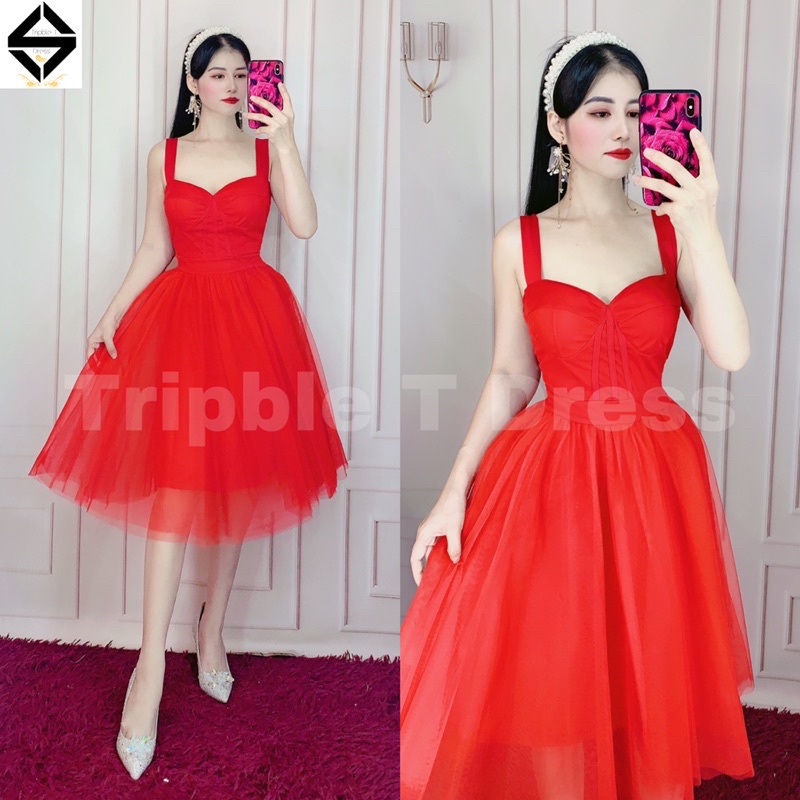 Đầm xoè công chúa 2 dây lót thun mát có độ dãn eo tốt TRIPLE T DRESS - size M/L - MS185Y