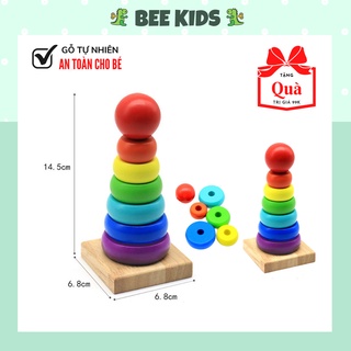 Đồ Chơi Gỗ Tháp Xếp Chồng Gỗ 7 Sắc Cầu Vồng Cho Bé Học Màu Màu Sắc BEEKIDS