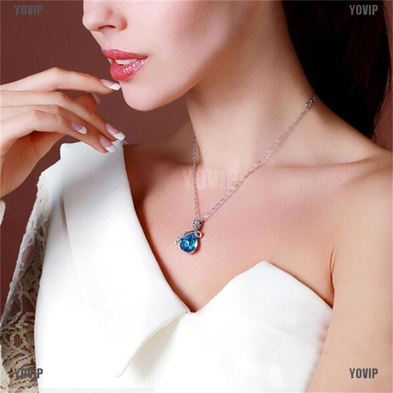 vòng cổ Mặt Hình Giọt Nước Đính Đá Zircon Màu Xanh Dương Thời Trang