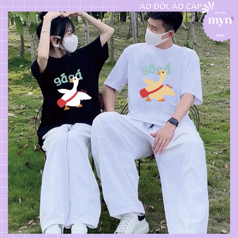Áo thun cặp đôi họa tiết dễ thương nam nữ Unisex Form rộng, vải cao cấp cotton, Áo đôi - Đồ đôi cổ tròn basic