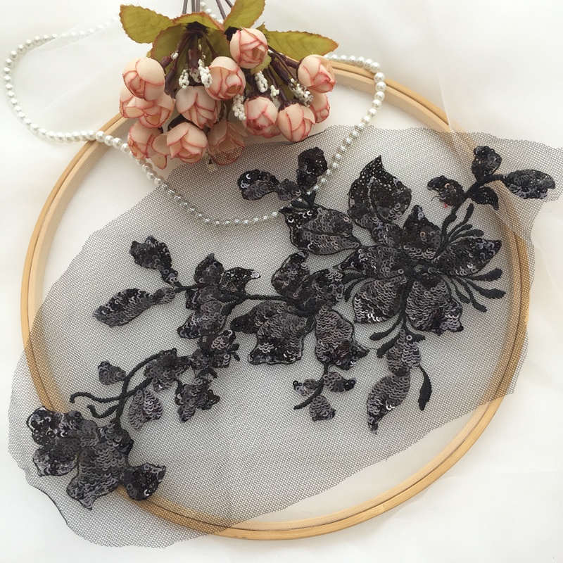 1 Miếng Vải Ren Màu Vàng / Bạc Kích Thước 29 * 13CM Dùng Trang Trí Váy Cưới
