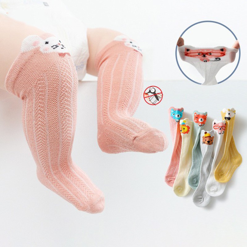 Tất chân cotton dáng dài mỏng kiểu lưới màu kẹo họa tiết hoạt hình dành cho bé trai/bé gái 1-2 tuổi