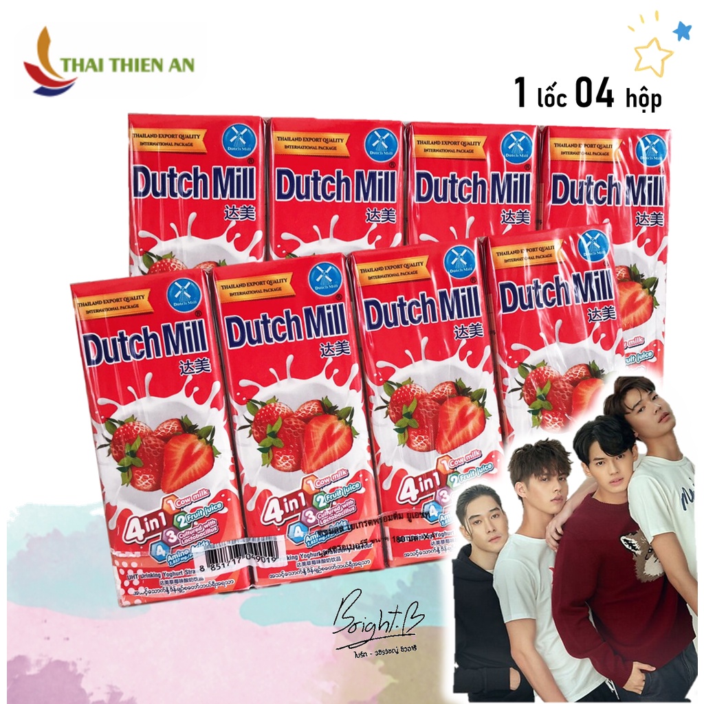 Sữa chua BrightWin F4 phim Vườn Sao Băng Thái Lan sữa chua uống tiệt trùng vị dâu Dutch Mill strawberry