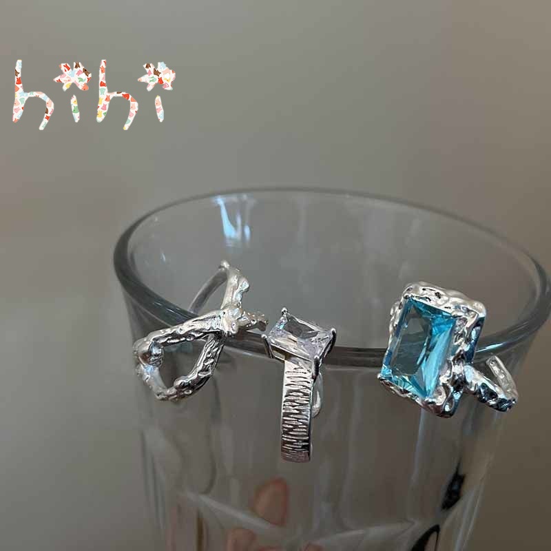 Set 3 Nhẫn Hở Hợp Kim Đính Đá Zircon Thời Trang Cho Nữ