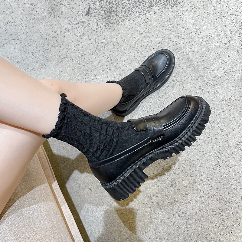 Ielgy Giày Lười Đế Dày Màu Đen Thiết Kế retro niche