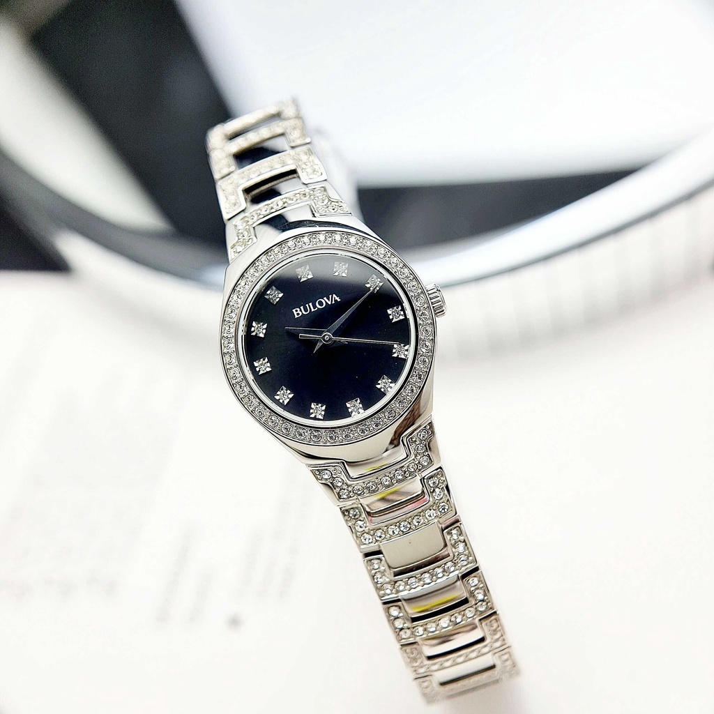 Đồng Hồ Nữ Bulova 96L170 Pin Dây Sắt Mặt Đen