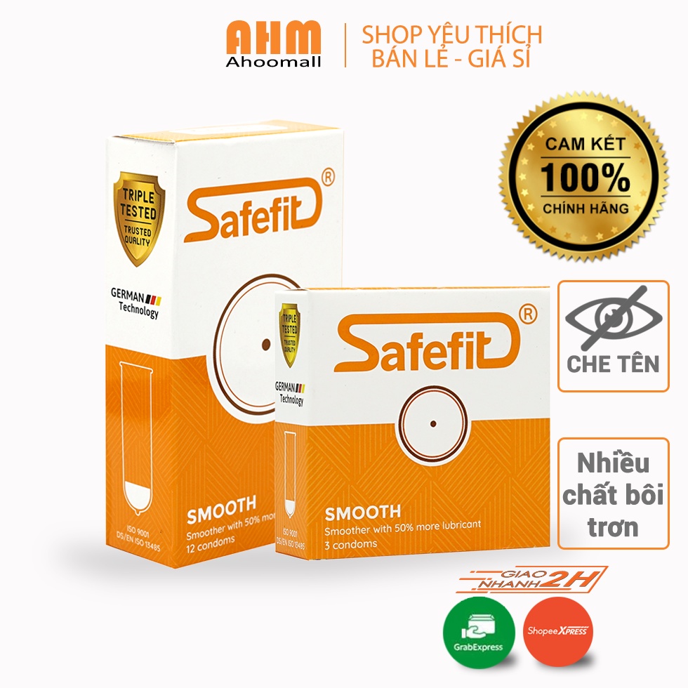 Bao cao su Safefit Smooth, nhiều chất bôi trơn - Hộp 3 / 12 cái - Bcs Chính hãng