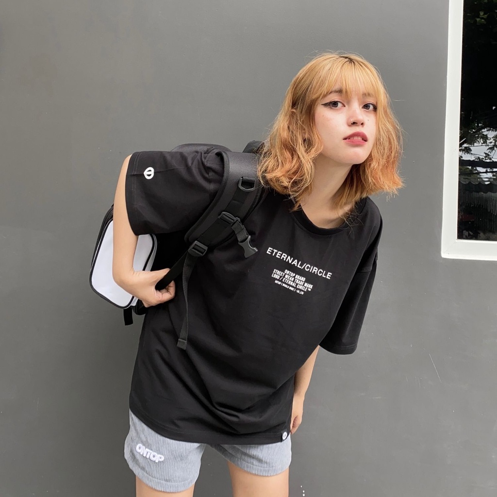 Áo thun local brand chính hãng ONTOP form rộng tay lỡ màu đen - Eternal