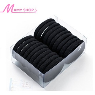 Set Buộc Tóc Đen Trơn Len Thun Không Nối cột tóc siêu dai nhiều size to nhỏ