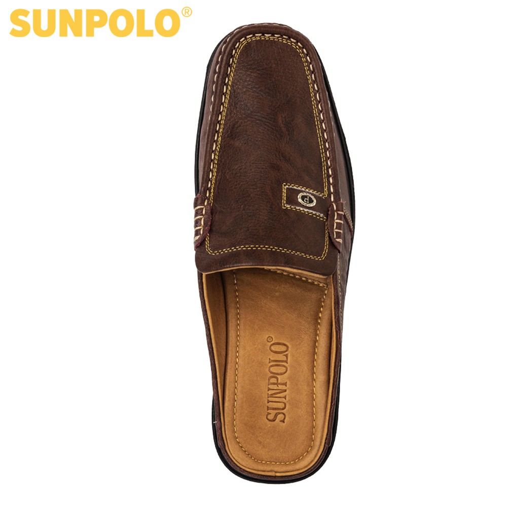 Giày sục dép nam Da bò cao cấp SUNPOLO đi làm công sở, đi chơi SPO004
