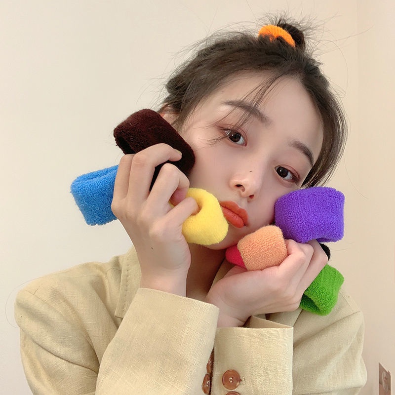 Dây Buộc Tóc Bằng Polyester Dày Bản Rộng Độ Co Giãn Cao Nhiều Màu Sắc Dễ Thương Cho Nữ