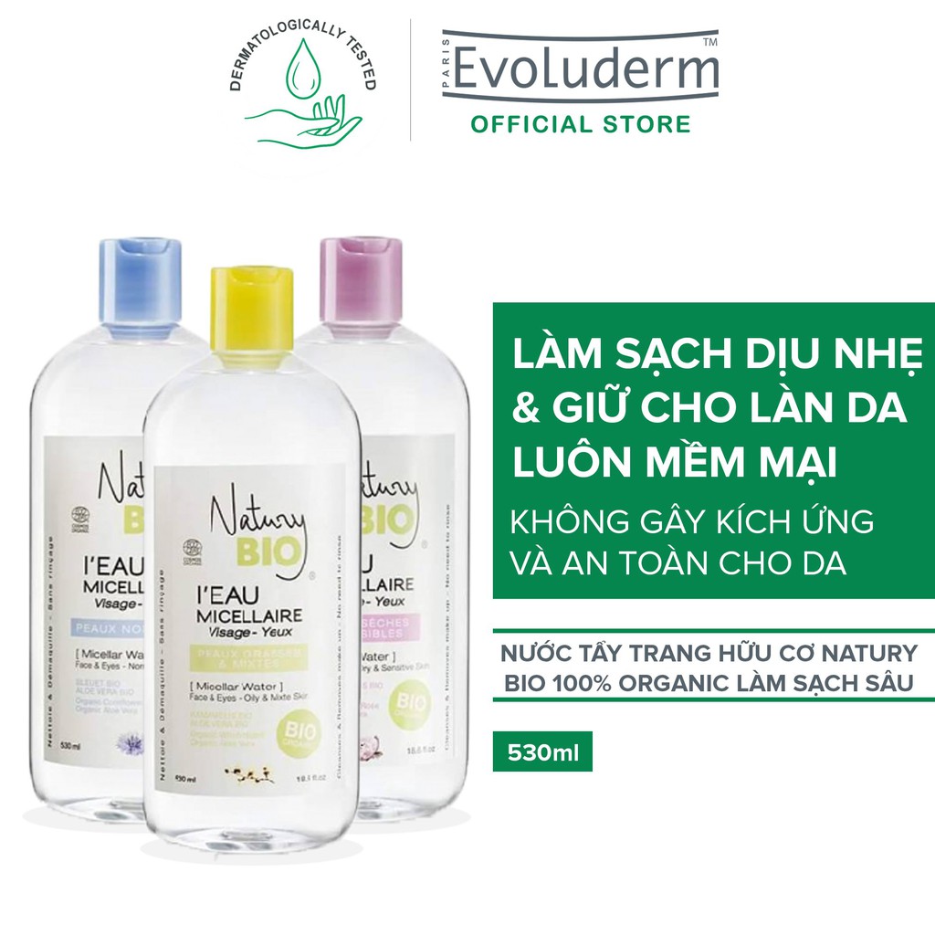 [ Deal 0đ] Nước tẩy trang hữu cơ Natury Bio 100% Organic làm sạch sâu deep cleaning even for skin 530ml