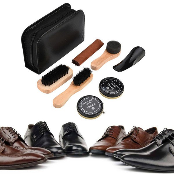 Bộ dụng cụ đánh giày 7 món bao gồm xi đánh giày và dụng cụ tiện lợi