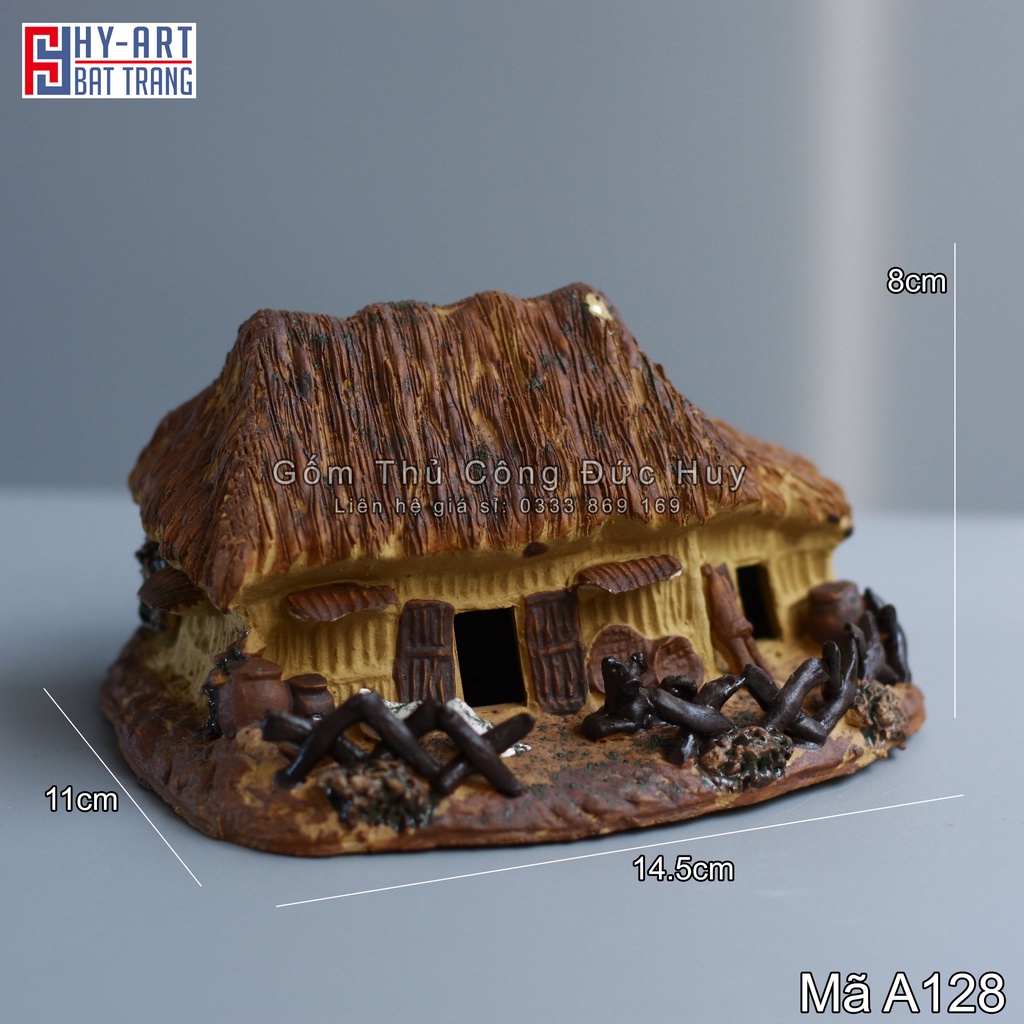 Tiểu cảnh hồ cá, bể cá cảnh, mô hình gốm nhà tranh mái lá trang trí hòn non bộ chậu cây bonsai
