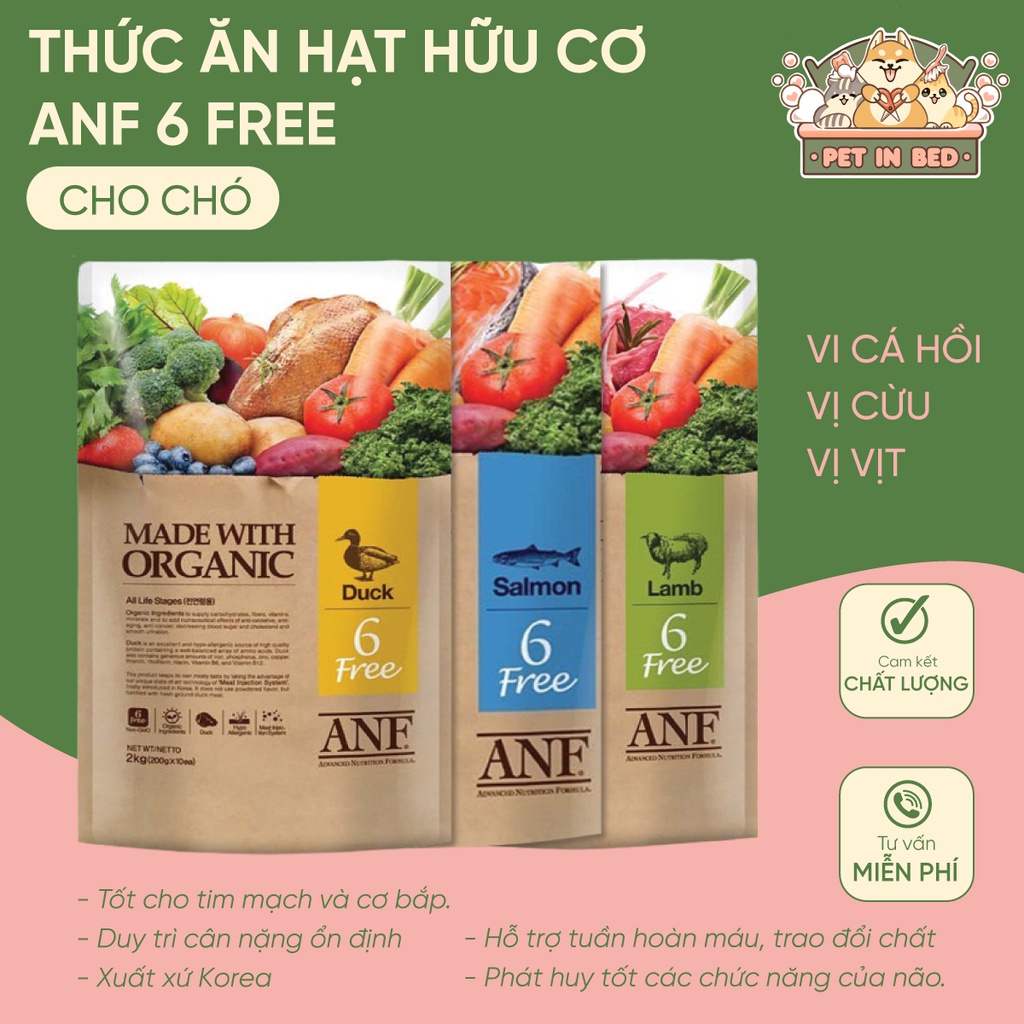 ANF (2kg) / Thức ăn hạt hữu cơ 6 Free cho chó nhập khẩu Hàn Quốc, thức ăn Organic