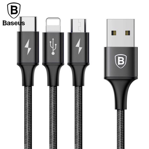 CÁP SẠC BASEUS 3 ĐẦU KẾT NỐI TYPE C, ANDROID VÀ LIGHTNING ( USB TYPE A TO USB TYPE C/ MICRO USB/ LIGHTNING FAST CHARGING