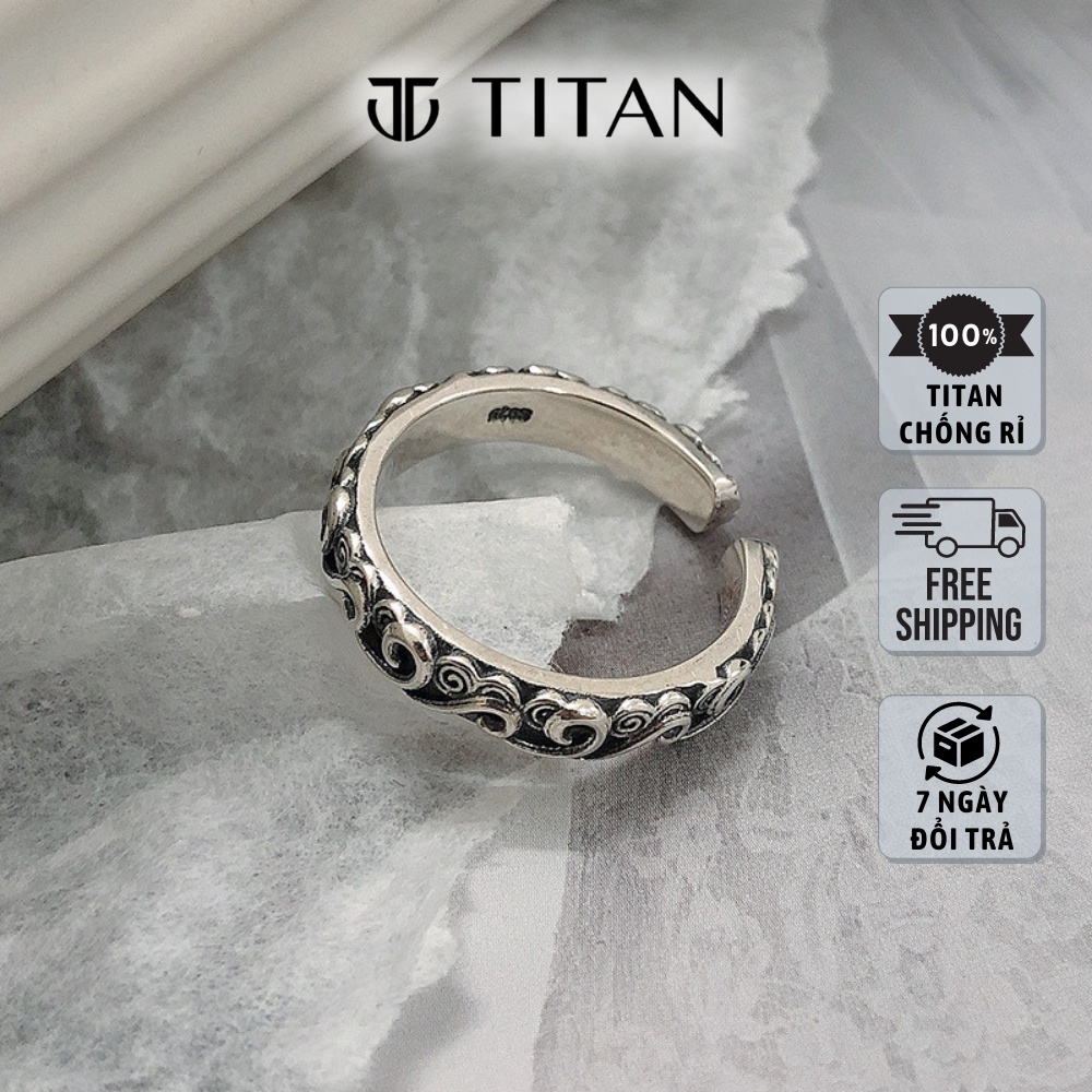 Nhẫn nam Vân Đám Mây, nhẫn titan họa tiết Cloud Ring Titan Shop màu bạc không gỉ thời trang nam nữ unisex đẹp đơn giản