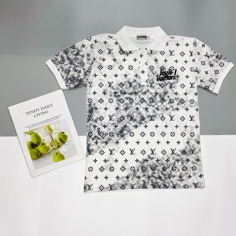 Áo polo nam cao cấp áo loang in hình LV áo thun nam vải cotton thoáng mát form chuẩn