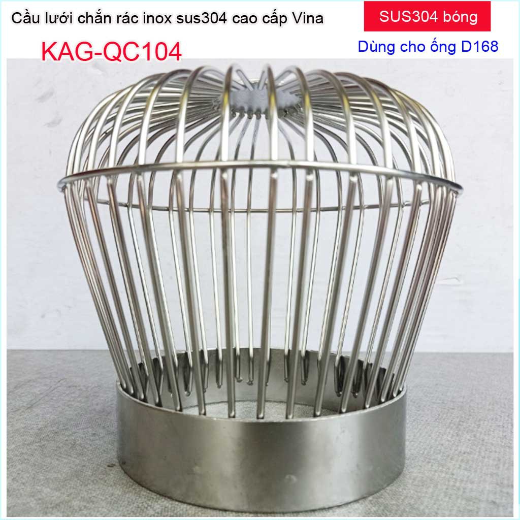 Cầu lưới Inox 304 dày chắn rác sân thượng KAG-QC104, cầu chặn rác thoát nước mưa D168-180 thoát nhanh chống tốt