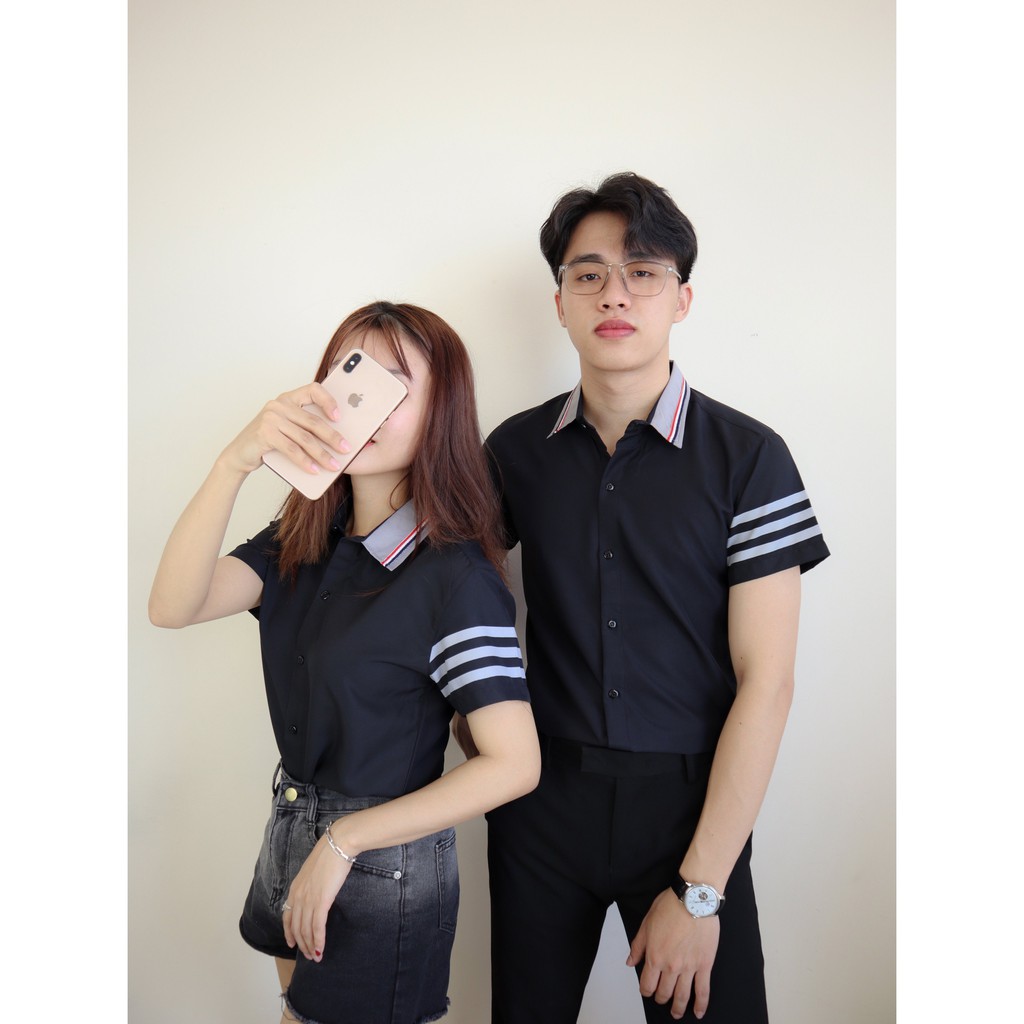 Áo sơ mi nam nữ unisex tay ngắn kiểu dáng Hàn Quốc hợp thời trang nam tính dễ phối đồ | BigBuy360 - bigbuy360.vn