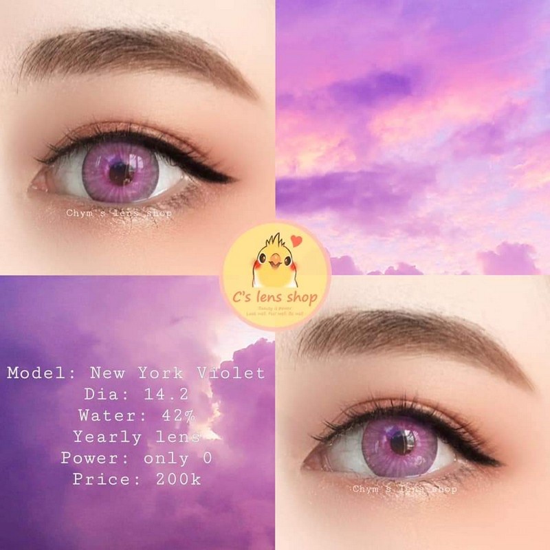 < CÓ SẴN > Lens mẫu New York màu tím chỉ có 0 độ [KHÔNG BÁN LỆCH ĐỘ]
