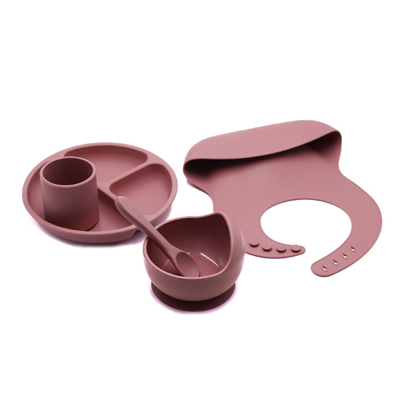 Bộ 5 Tô Silicone Không BPA Chống Thấm Nước Có Giác Hút Dùng Đựng Thức Ăn Cho Bé