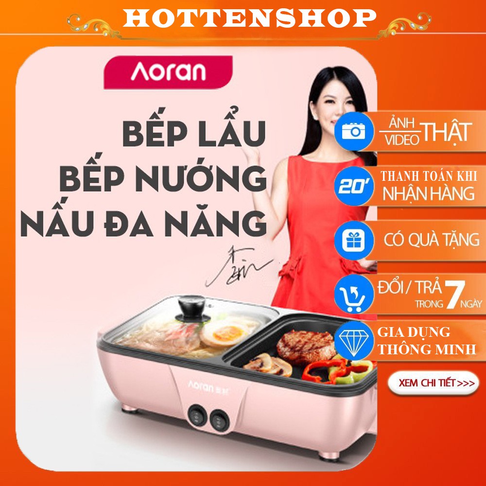 Bếp lẩu nướng điện mini 2 ngăn chống dính BBQ cho 4 người ăn - bảo hành chính hãng 6 tháng