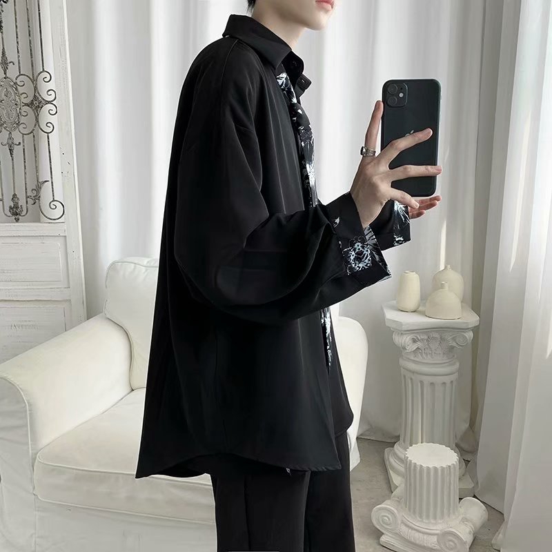 Áo sơ mi dáng rộng màu trơn thời trang đa năng dành cho nam | BigBuy360 - bigbuy360.vn