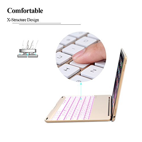 Bao da kiêm bàn phím bluetooth cho iPad 2017 (9.7&quot;), iPad Pro 9.7, iPad Air 1, iPad Air 2 (Gold) tặng miếng lót bàn phím
