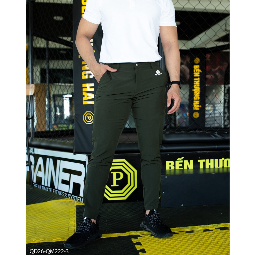 Quần dài golf Adidas xi dãn xịn QD26 - thể thao nam in viền lưng + phối 3 sọc túi