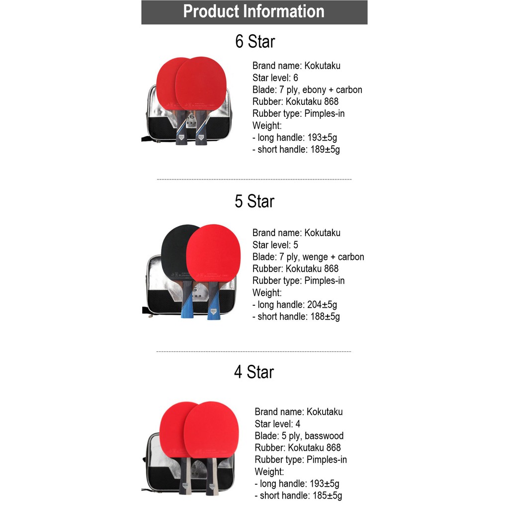 Bộ Vợt Đánh Bóng Bàn Kèm Hộp Đựng Bằng Cao Su Carbon Kokutaku 4/5/6 Star ITTF Ping Pong