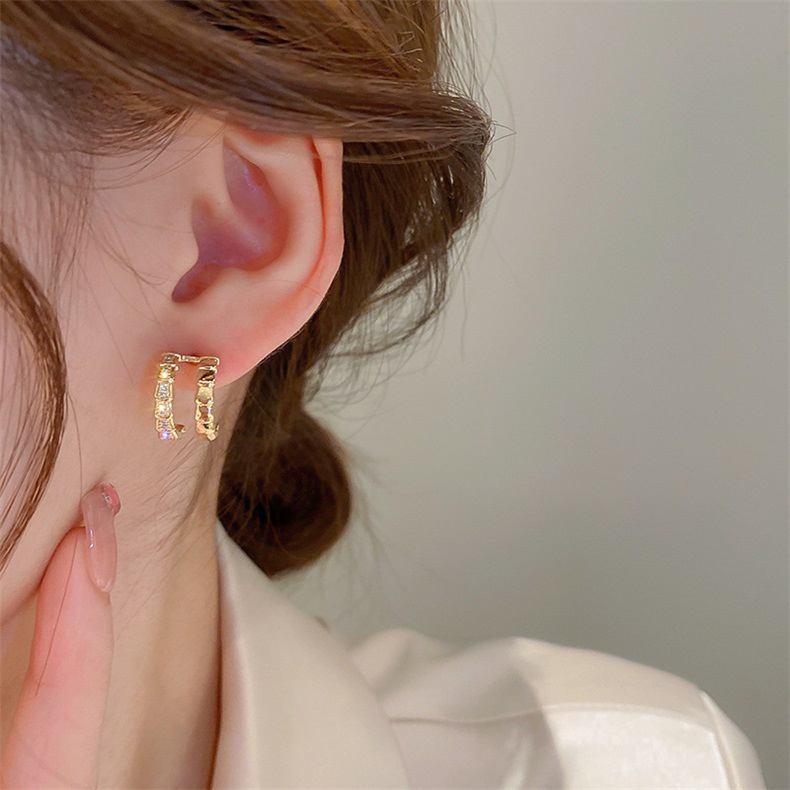 Khuyên tai Ahellogirl tròn hai lớp đính đá zircon thời trang 2022 dành cho nữ