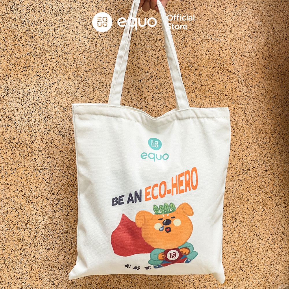 Túi vải EQUO thiết kế Be an Eco-hero sử dụng được nhiều lần size 35x40cm