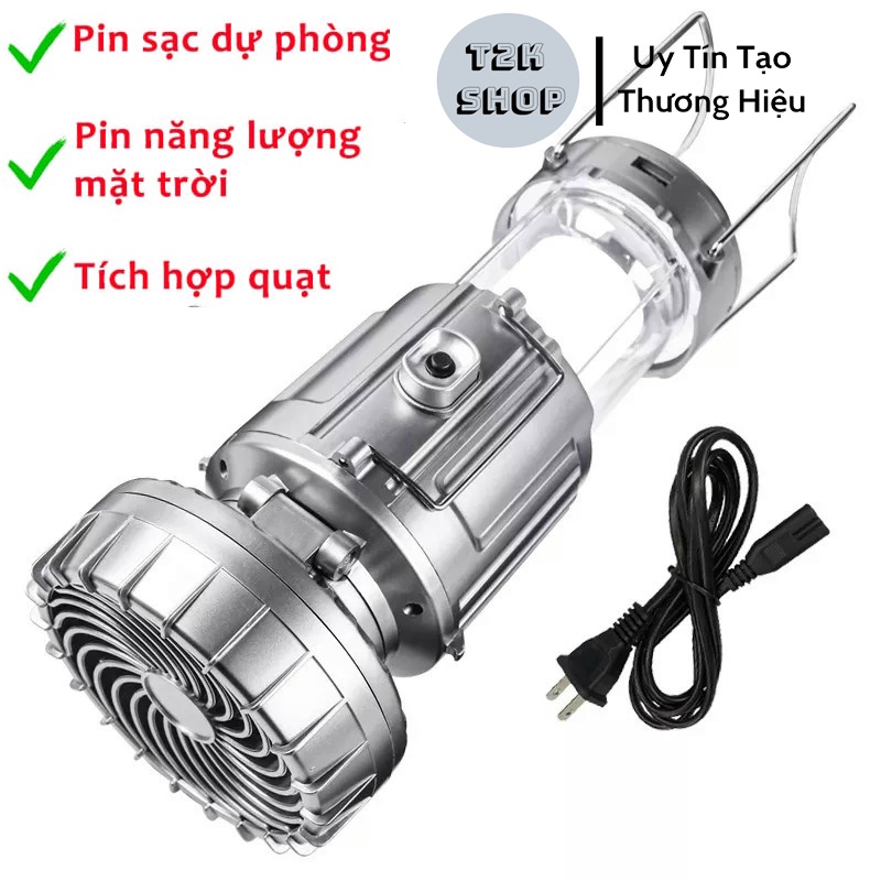 Đèn Năng Lượng Mặt Trời Kèm Quạt Tích Điện Chống Nước Tích Hợp Đèn Chiếu Sáng, Sạc Dự Phòng Tiện Lợi