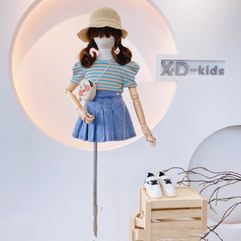 Set áo kẻ mix chân váy bò xinh xắn cho bé gái Mia Store