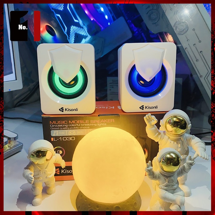 Loa Máy Tính Để Bàn Mini Led Rgb 2.0 Kisonli L1030 Màu Trắng Loa Vi Tính Laptop Gaming Nghe Nhạc Dễ Thương Có Dây