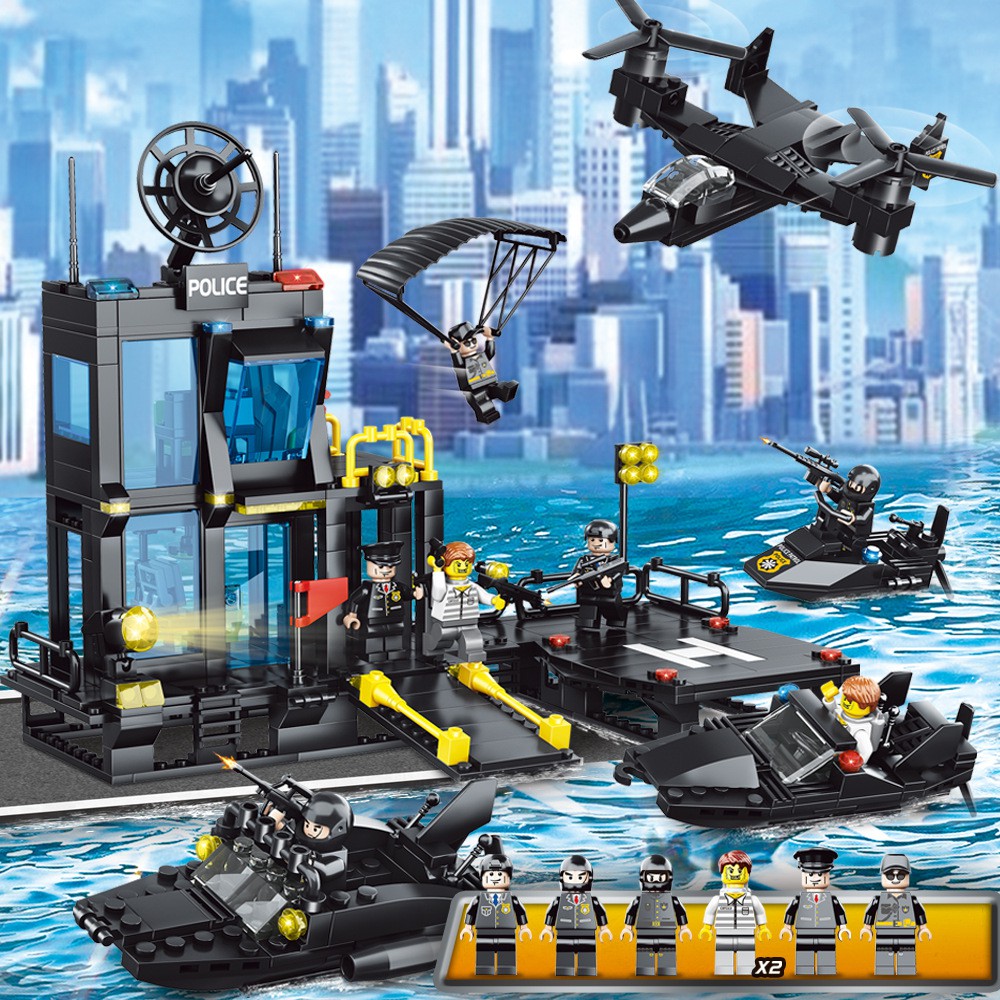 [784 CHI TIẾT] Bộ Đồ Chơi Lắp Ráp Lego Cảnh Sát SWAT, Mô hình Lego Trụ Sở Cảnh Sát / Máy Bay / Tàu Chiến