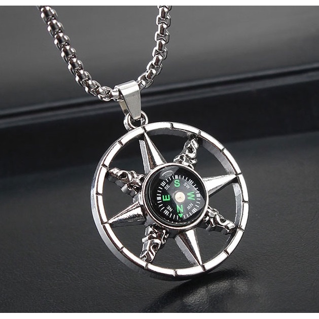 Dây Chuyền Vòng Cổ Cho Nam Nữ Saz store Màu Bạc Unisex Đơn Giản Ngầu Đẹp Chất Liệu Titan Không Gỉ -Vòng cổ La Bàn