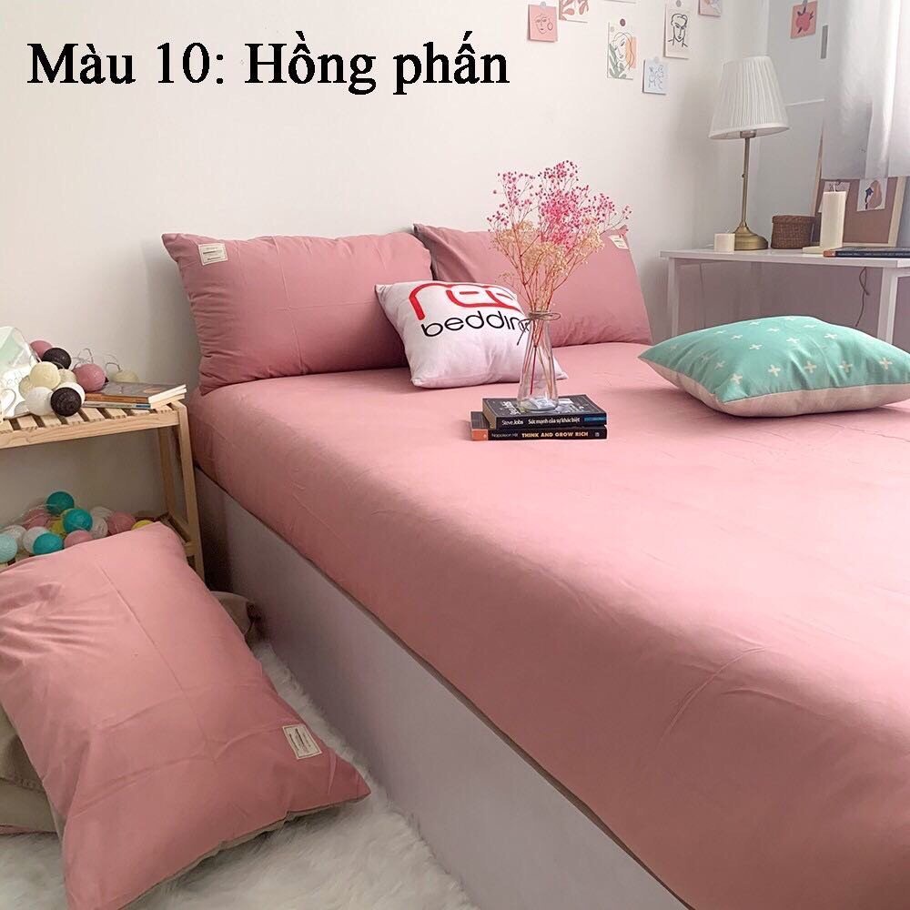 Drap Trải Giường Kèm 2 Vỏ Gối Tici, Ga Trải Giường Cotton Cao Cấp Họa Tiết Trơn