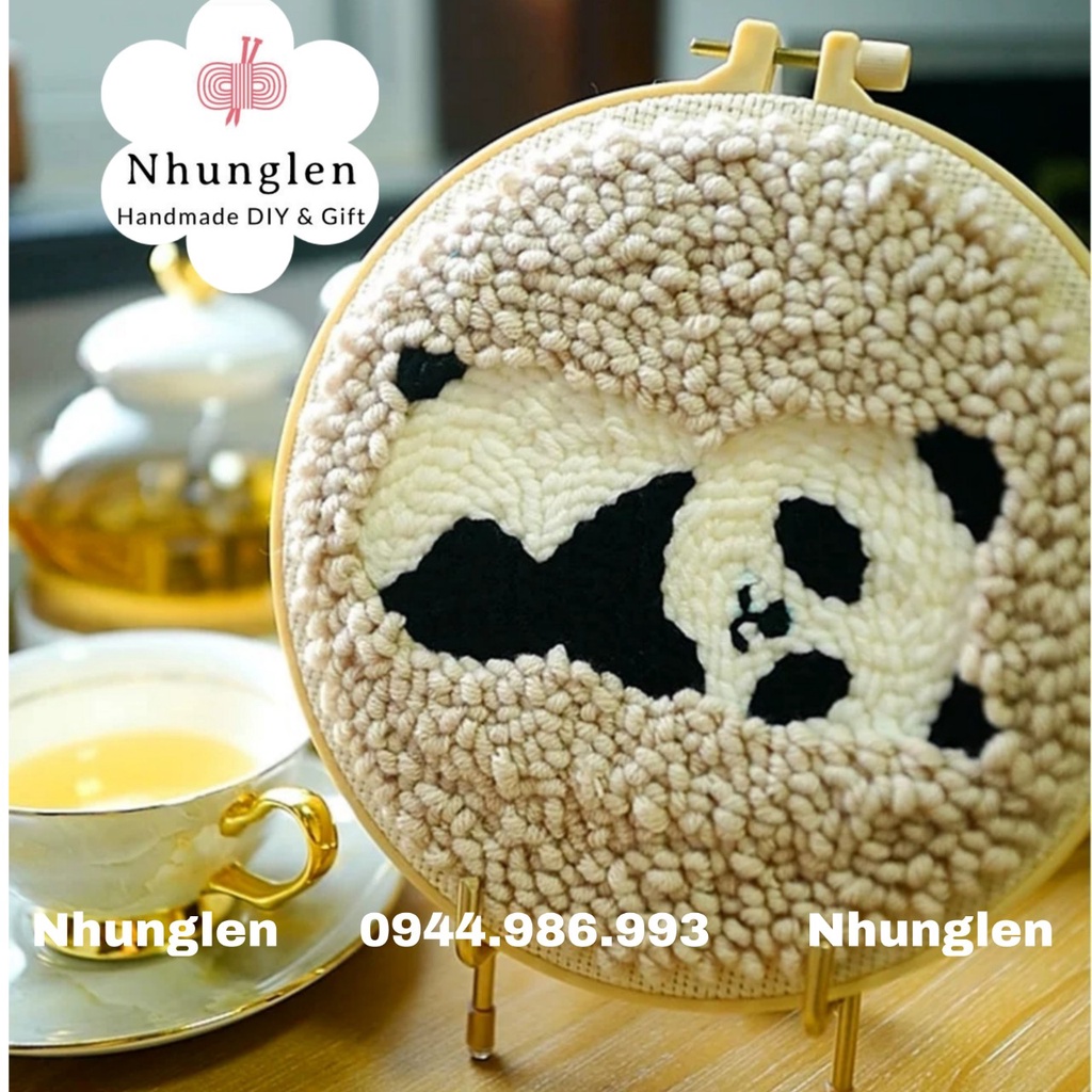 DIY Bộ Thêu Len Xù Gấu Trúc Panda - Punch Needle Decor - Qùa Tặng Handmade Ý Nghĩa