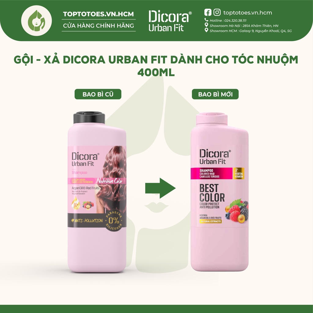 Dầu Gội Xả Dicora Urban Fit chiết xuất tinh dầu Argan dành cho tóc nhuộm - 400ml