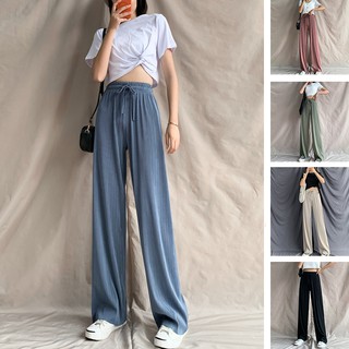 Quần baggy lưng cao ống rộng phối kiểu xếp ly mỏng kiểu dáng thời trang