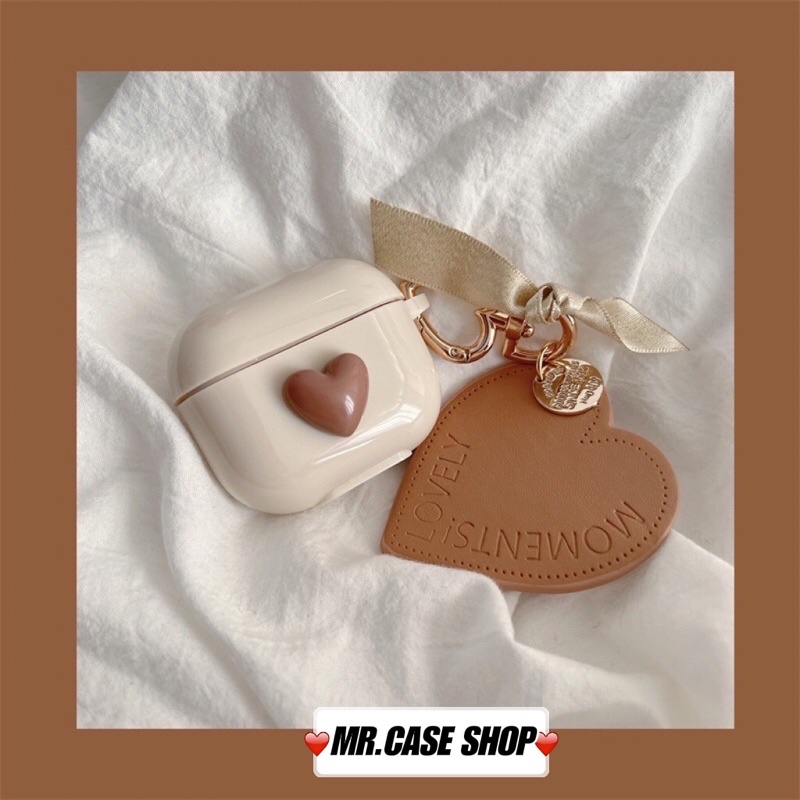 Case Airpods 1/2 /Pro Vỏ Ốp Tai Nghe Hình Tim Silicon Kèm Móc Khoá Tim  - Mr.Case AirPods