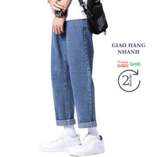 Quần jean nam, xanh, đen, xám, chất bò dáng xuông đứng Urano, Quần baggy nam, jeans, ống suông rộng Hottrend 2022