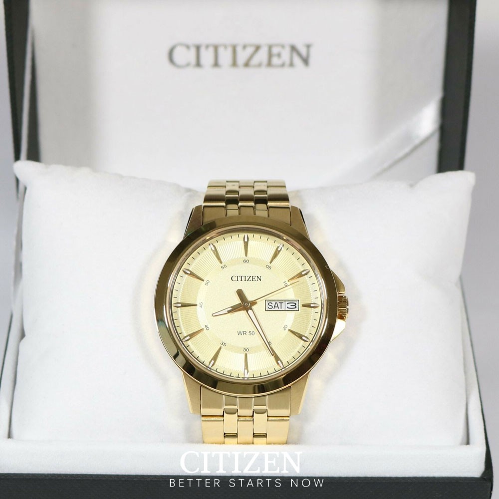 Đồng Hồ Citizen Nam Dây Kim Loại Pin-Quartz BF2013-56P - Mặt Vàng (41mm)