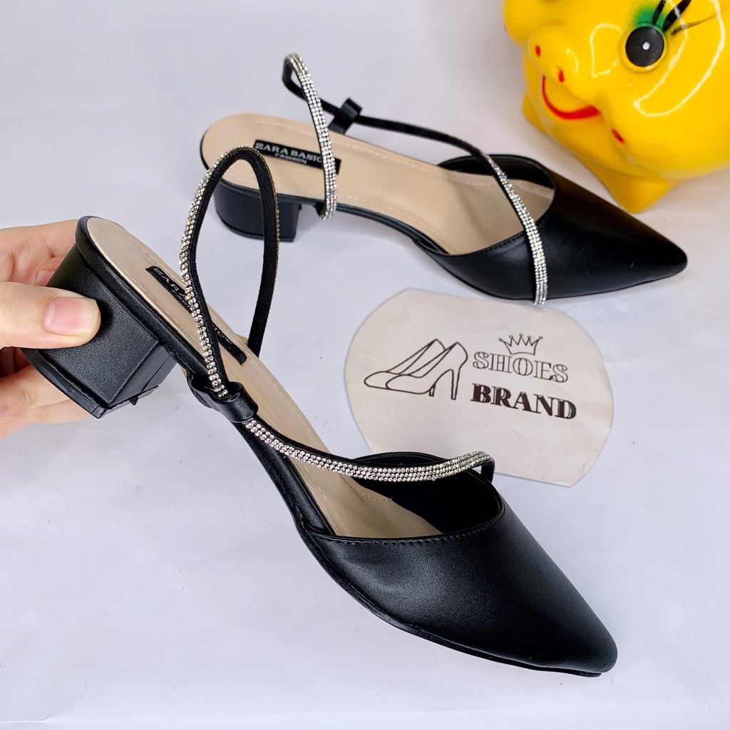 Sục nữ mũi nhọn, giày gót vuông phối dây đính hạt xoàn sang chảnh - MÃ C04